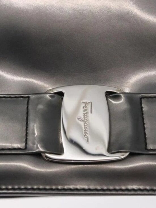 Salvatore Ferragamo Vala Backpack Leather Silver Auth BA8422